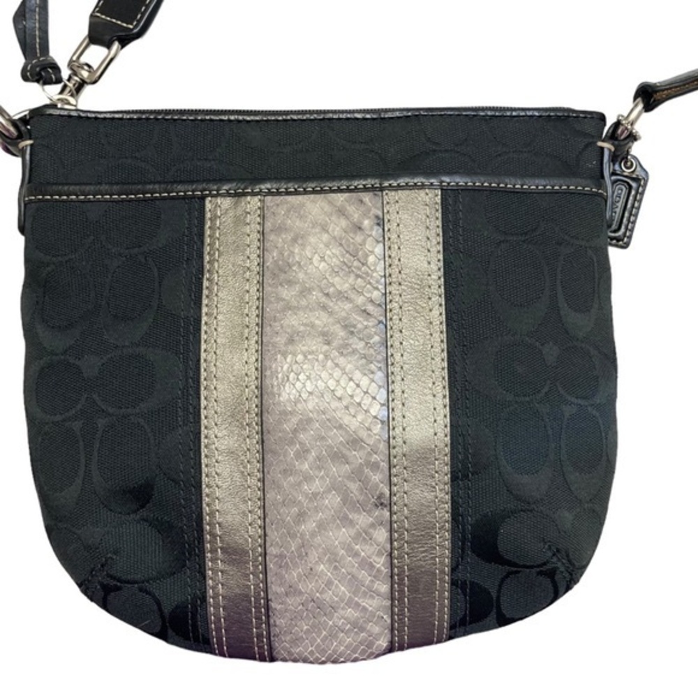 Coach black and silver signature swingpack  crossbody snake embossed leather